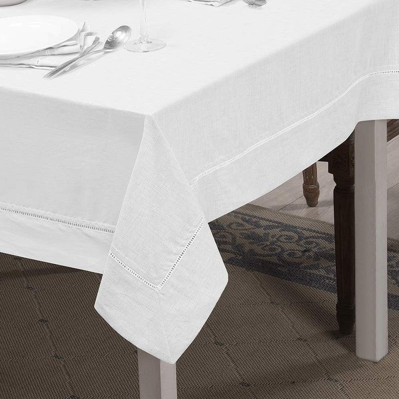 Simple&Opulence Premium 100% Linen Hemstitch Tablecloth-60 x 104 Inch White, Natural Fabric, Rectangular Tablecloth for Indoor and Outdoor Use - Image 2